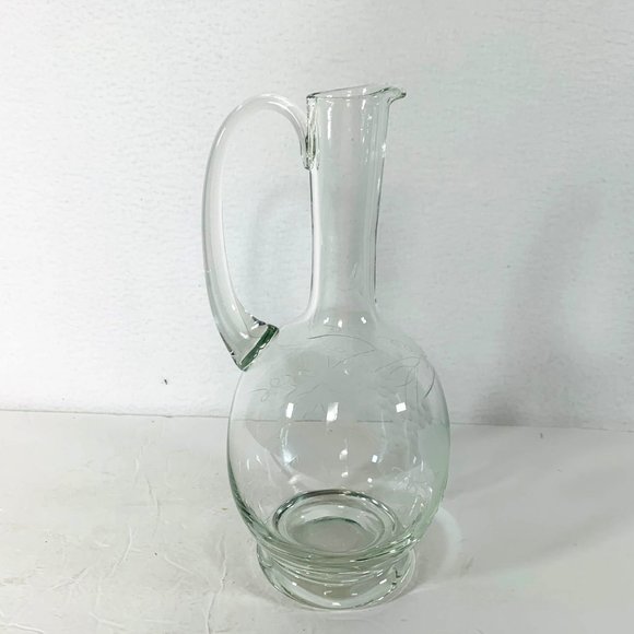 Vintage Crystal Glass Etched Wine Decanter Grape Vine and Leaves 11" Hand Blown - Picture 3 of 8